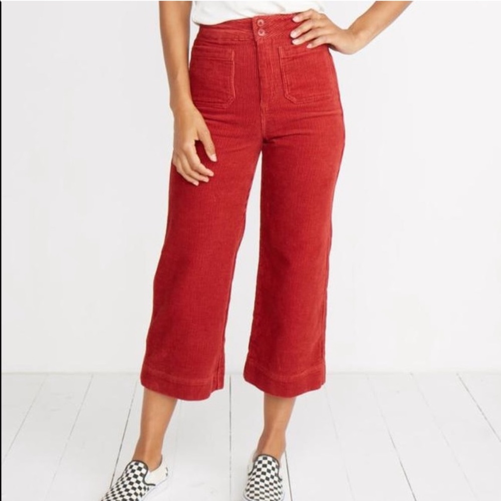 NEW Marine Layer Tally Corduroy Wide Leg Cropped Pant Rosewood Retro 2 and 4